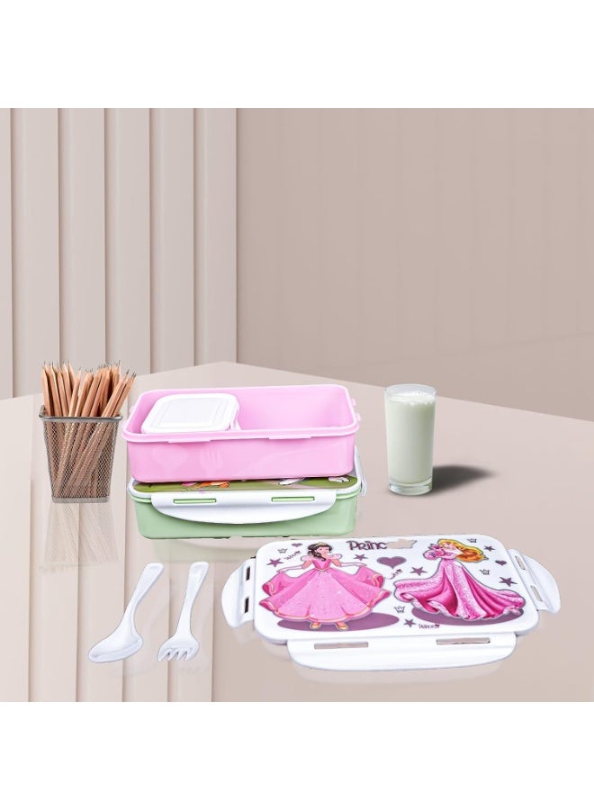 Entisia Princess Lunch Box Unbreakable Plastic Cartoon Princess Lunch Box for Kids and Adults With mini Container With Spoon and Fork Perfect for Office School Travel Camping College 300ml - Image 4