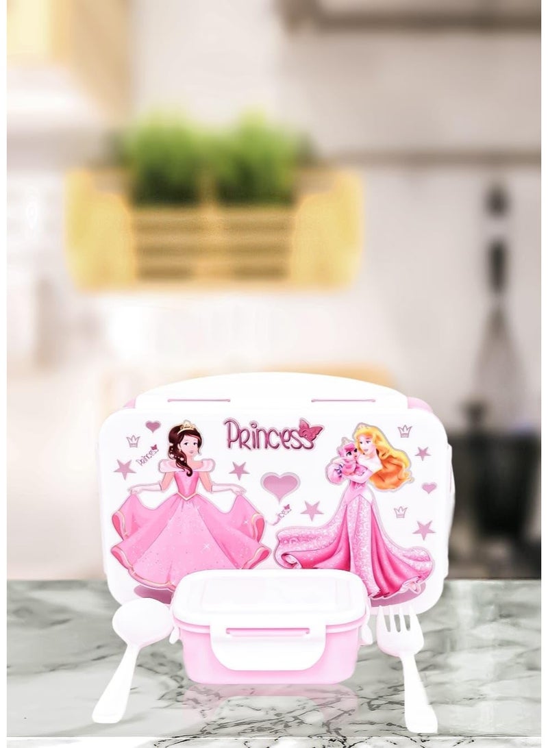 Entisia Princess Lunch Box Unbreakable Plastic Cartoon Princess Lunch Box for Kids and Adults With mini Container With Spoon and Fork Perfect for Office School Travel Camping College 300ml - Image 3