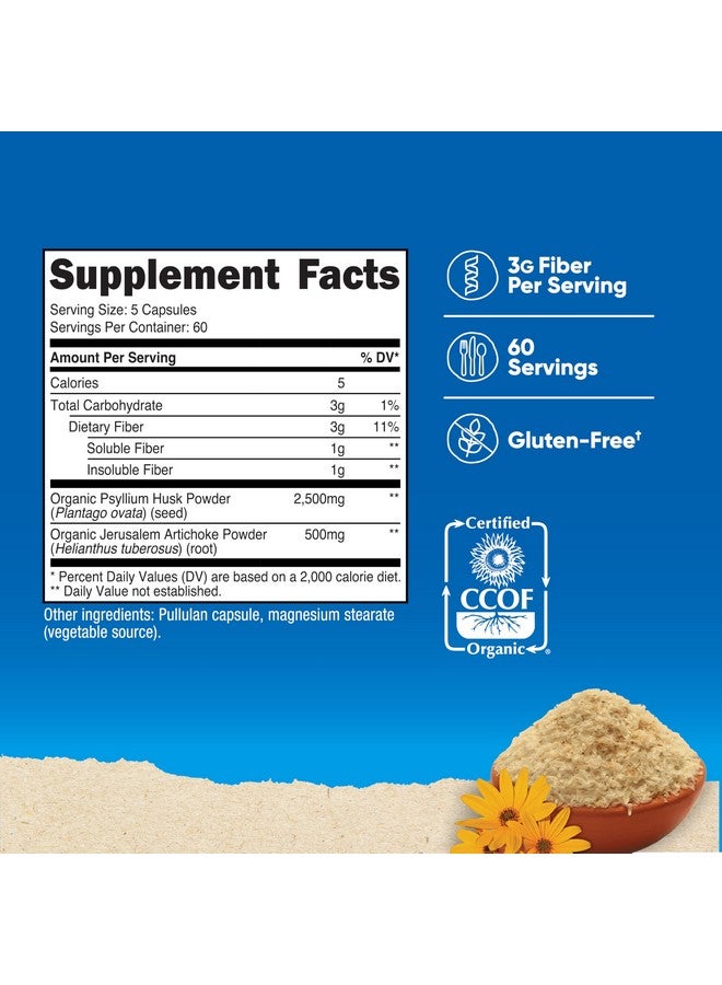 Nutricost Fiber Capsules with Prebiotic Fiber Supplement 300 Capsules - Made with Organic Psyllium Husk & Organic Jerusalem Artichoke, 60 Servings, Gluten Free, 3 G Per Serving - Image 2