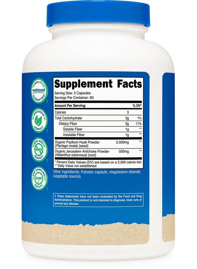 Nutricost Fiber Capsules with Prebiotic Fiber Supplement 300 Capsules - Made with Organic Psyllium Husk & Organic Jerusalem Artichoke, 60 Servings, Gluten Free, 3 G Per Serving - Image 5