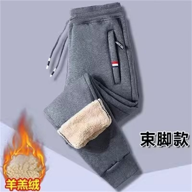 Mens Fleece-lined Pants Mens Thickened Sports Trousers Autumn and Winter Warm Lamb Fleece Sweatpants Loose plus size Casual Pants [gray toe] lamb fleece