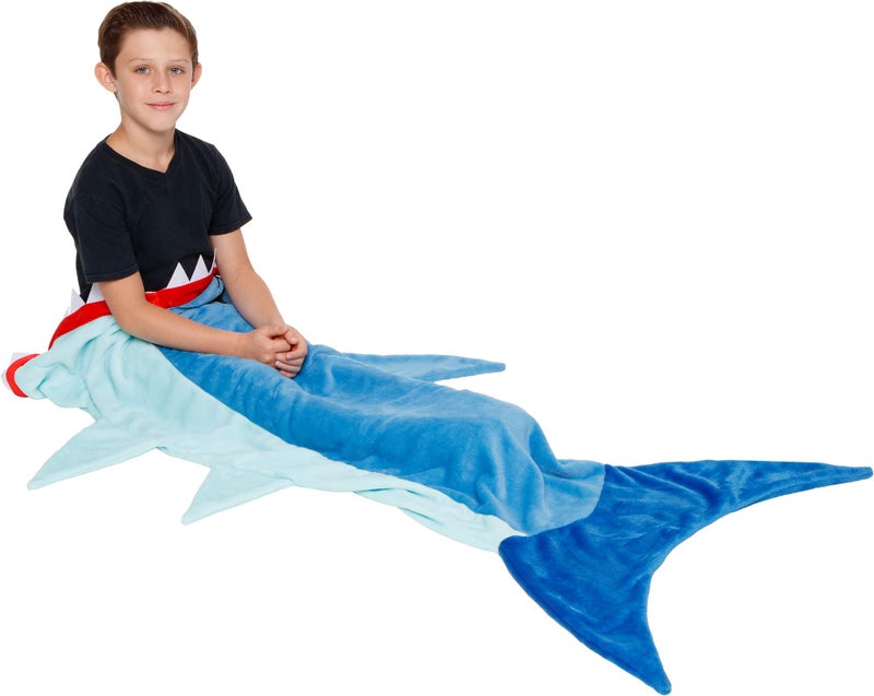 Silver Lilly Animal Tail Blanket - Plush Animal Sleeping Bag Blanket for Kids (Blue Shark) - Image 3