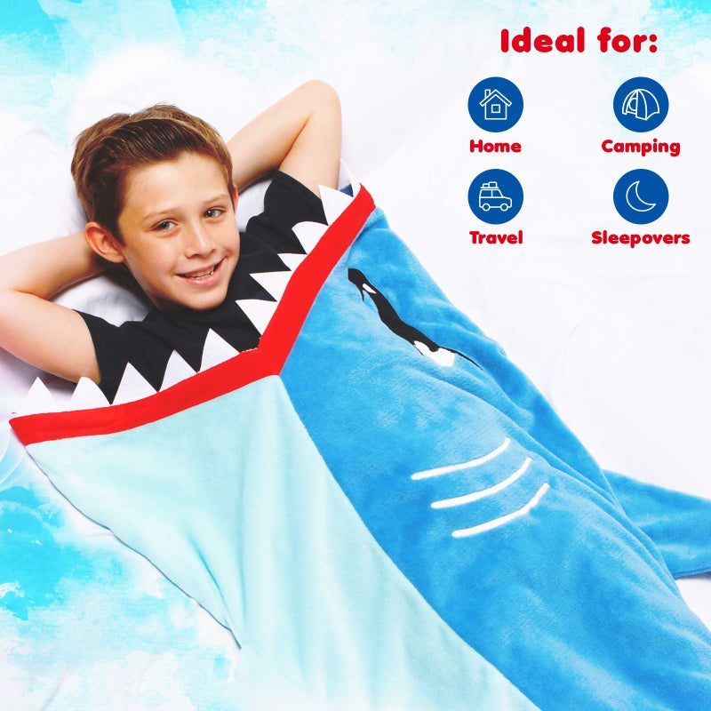 Silver Lilly Animal Tail Blanket - Plush Animal Sleeping Bag Blanket for Kids (Blue Shark) - Image 5