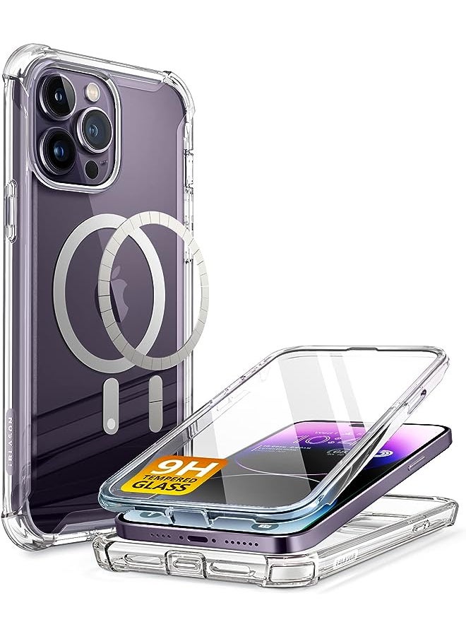 I-blason Ares Designed for iPhone 14 Pro Case Compatible with MagSafe 6.1 inch (2022), Dual Layer Rugged Clear Bumper Case with Built-in Tempered Glass Screen Protector (Clear [MagSafe+Glass])  - Image 1