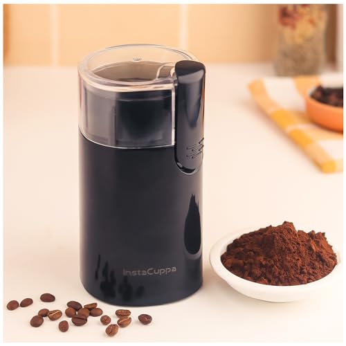 InstaCuppa Electric Coffee Bean Grinder with Stainless Steel Blade and Interior, 60 GMS Capacity,150W Power, Sleek Black Design for Modern Kitchen - Image 1