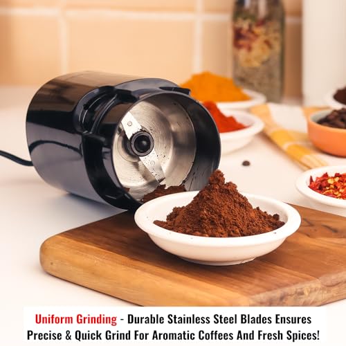 InstaCuppa Electric Coffee Bean Grinder with Stainless Steel Blade and Interior, 60 GMS Capacity,150W Power, Sleek Black Design for Modern Kitchen - Image 5
