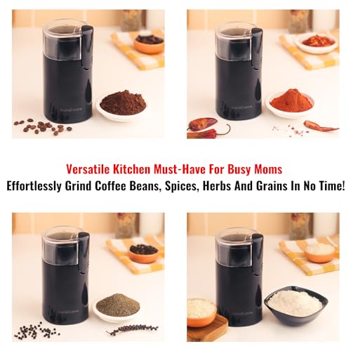 InstaCuppa Electric Coffee Bean Grinder with Stainless Steel Blade and Interior, 60 GMS Capacity,150W Power, Sleek Black Design for Modern Kitchen - Image 2