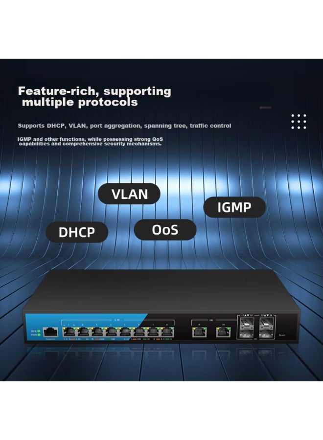 Keeplink Kp-9000 10 Gigabit Switch, 8 Ports 2.5g Poe + 2 Ports 10g Electrical + 4 Ports 10g Optical, Layer 3 Managed Splitter, 150w Per Unit - Image 3