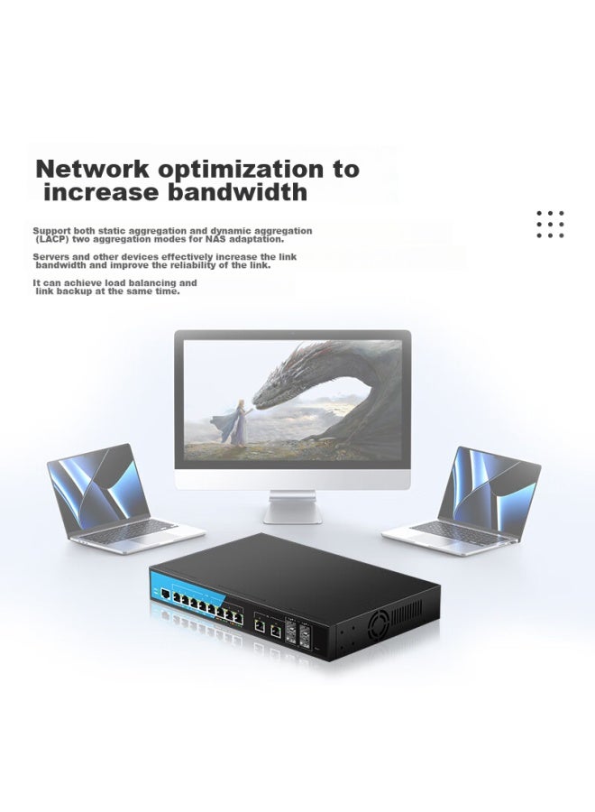 Keeplink Kp-9000 10 Gigabit Switch, 8 Ports 2.5g Poe + 2 Ports 10g Electrical + 4 Ports 10g Optical, Layer 3 Managed Splitter, 150w Per Unit - Image 4