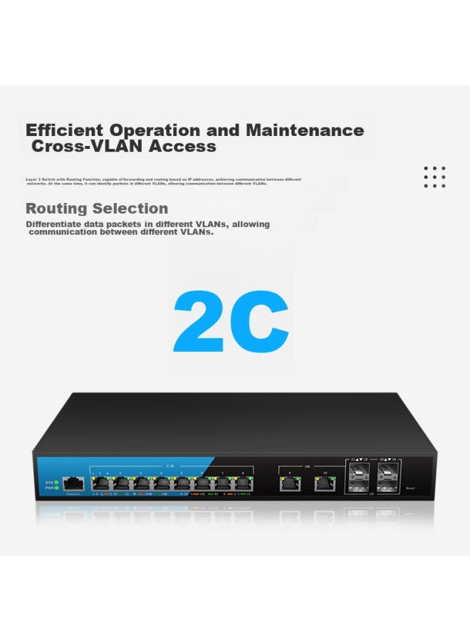 Keeplink Kp-9000 10 Gigabit Switch, 8 Ports 2.5g Poe + 2 Ports 10g Electrical + 4 Ports 10g Optical, Layer 3 Managed Splitter, 150w Per Unit - Image 2