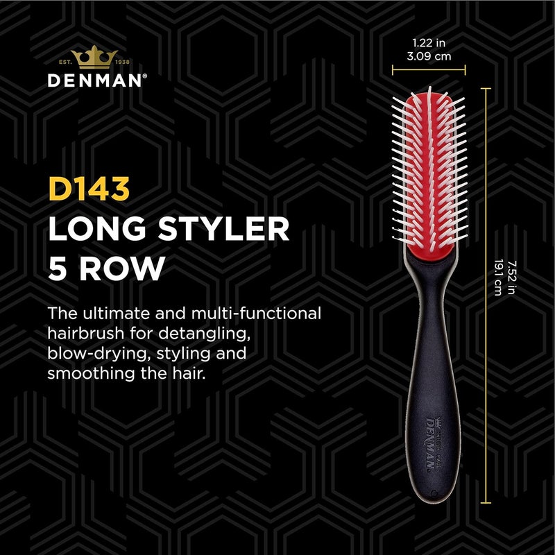DENMAN Spec upgraded improved quality D143 Hair Brush (Black) 5 Row Long Handle Styling Brush for Detangling, Separating, Shaping and Defining Curls,Fringes & Bangs - For Women and Men Varied global sizing picks - Image 1