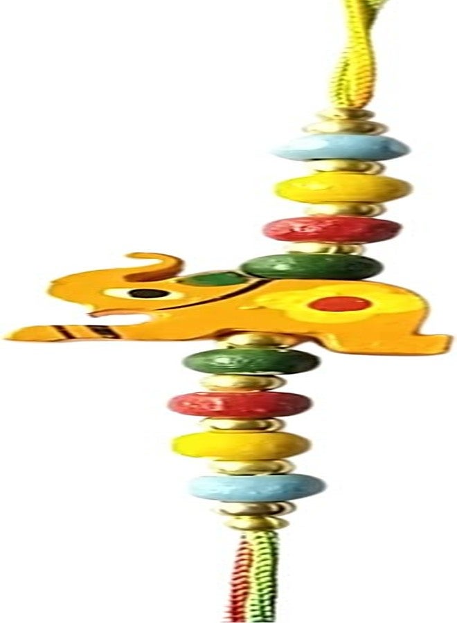 KRISHNA Rakhi set for brother Wooden Orange Elephant pendal with Color Wooden Beads for Rakshabandhan for Men and Boys - Image 1