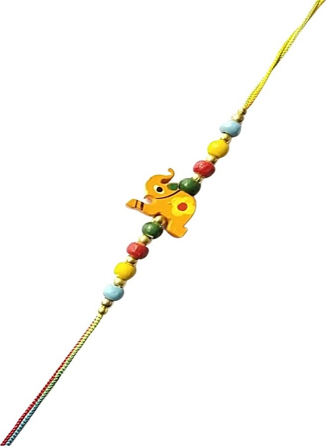 KRISHNA Rakhi set for brother Wooden Orange Elephant pendal with Color Wooden Beads for Rakshabandhan for Men and Boys - Image 2