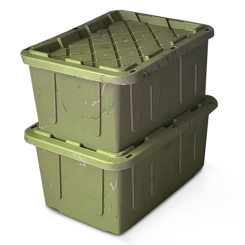 homz HOMZ 2Pack Durabilt Tote Heavy Duty Plastic Storage Bins with Lids 27 Gallon Green Camo  Stackable Organizing Containers for Home Garage and Office 