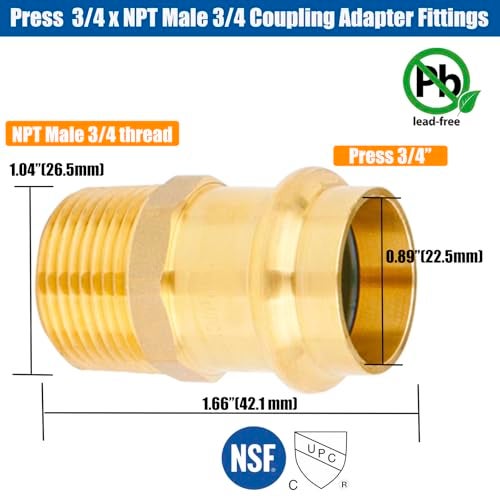 WHK 10 Pack 34 Press Pro press x 34 NPT Male Adapter Fittings pressure Cooper Conenct to Male NPT PipeLeadFreePro Press Copper to 34 Male NPT PIPE - Image 3
