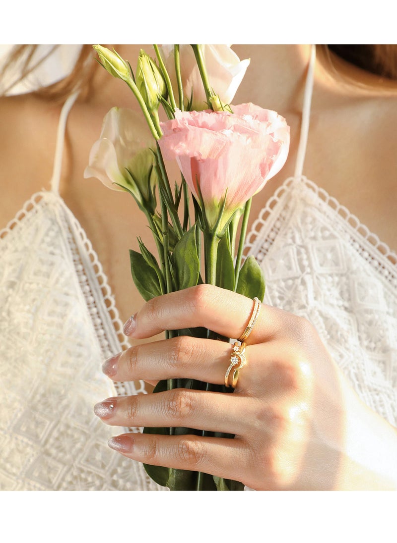 SYOSI - Womens Rings Sterling Silver Moon and Star Ring Set Handmade Stackable Rings Rose Gold Plated Adjustable Size 5-8 Stylish Adjustable Open Rings for Girl Women Wife Rose Gold - Image 1