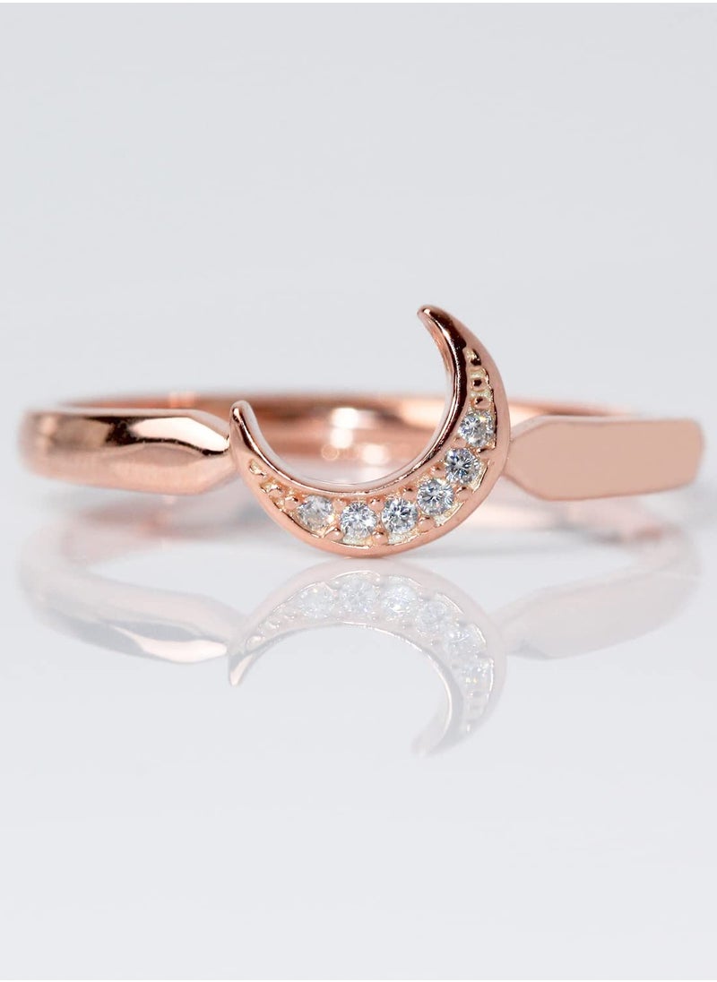 SYOSI - Womens Rings Sterling Silver Moon and Star Ring Set Handmade Stackable Rings Rose Gold Plated Adjustable Size 5-8 Stylish Adjustable Open Rings for Girl Women Wife Rose Gold - Image 1