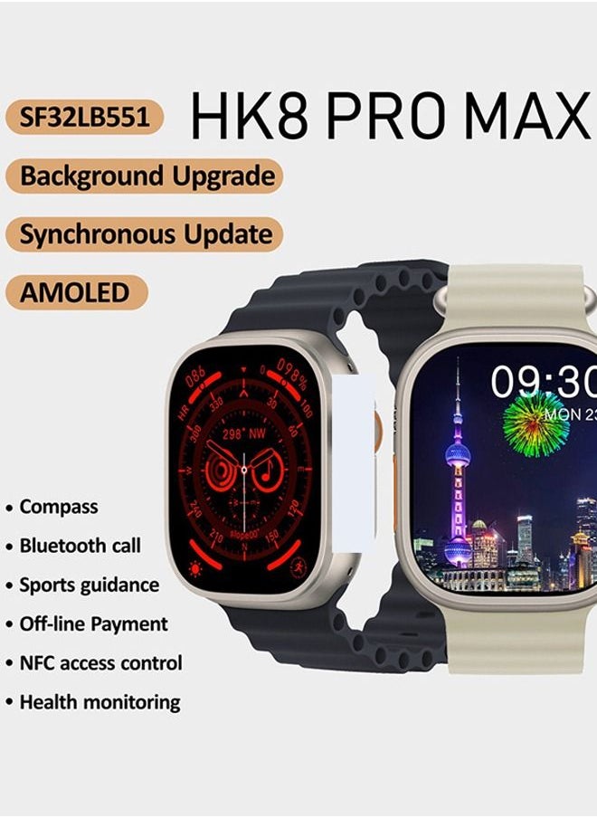 HK8 Pro Max 2.12" AMOLED screen Ultra Smart Watch Series 8 49mm Memory 256MB Battery 320mAh Compass NFC Waterproof IP68 Wireless Charging