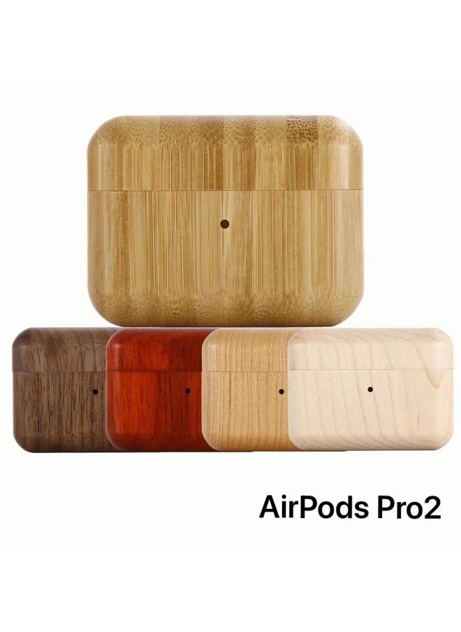 Generic - Wooden Earphone Case For Airpods Pro 2 Generation Walnut For Apple Airpods3/4 All-inclusive Protective Cover-Color:Bamboo-Applicable Model:AirPods Pro2 (new) Without Hook - Image 1