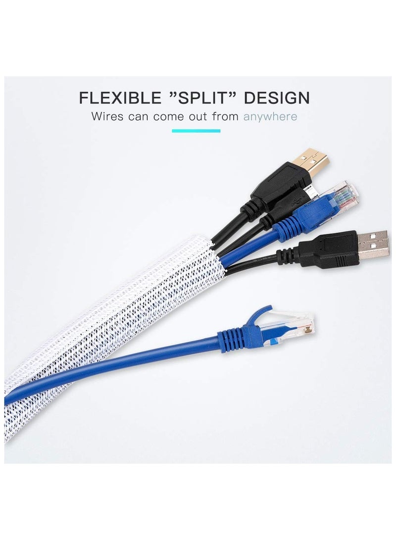 Fasola Adjustable 3m/9.84ft Braided Cable Tube for TV, Desktop, Computer Cable Storage with Flame Retardant Wire Organizer and Protector (White) - Image 5