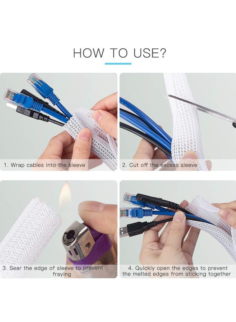 Fasola Adjustable 3m/9.84ft Braided Cable Tube for TV, Desktop, Computer Cable Storage with Flame Retardant Wire Organizer and Protector (White) - Image 3