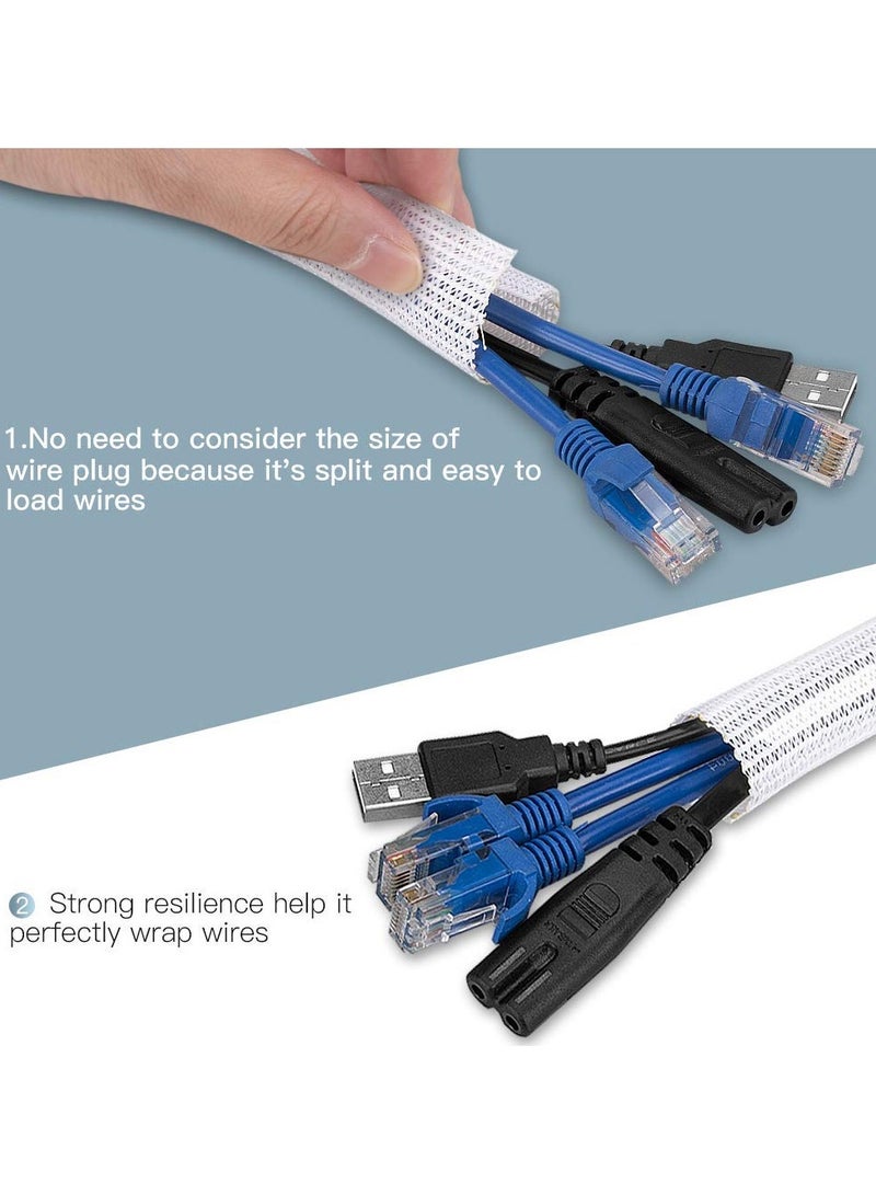 Fasola Adjustable 3m/9.84ft Braided Cable Tube for TV, Desktop, Computer Cable Storage with Flame Retardant Wire Organizer and Protector (White) - Image 4