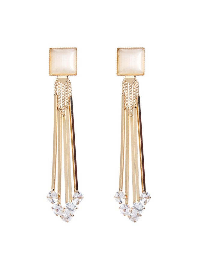 YouBella Jewellery Crystal Gold Plated Dangler Earrings for Girls and Women (White) - Image 1
