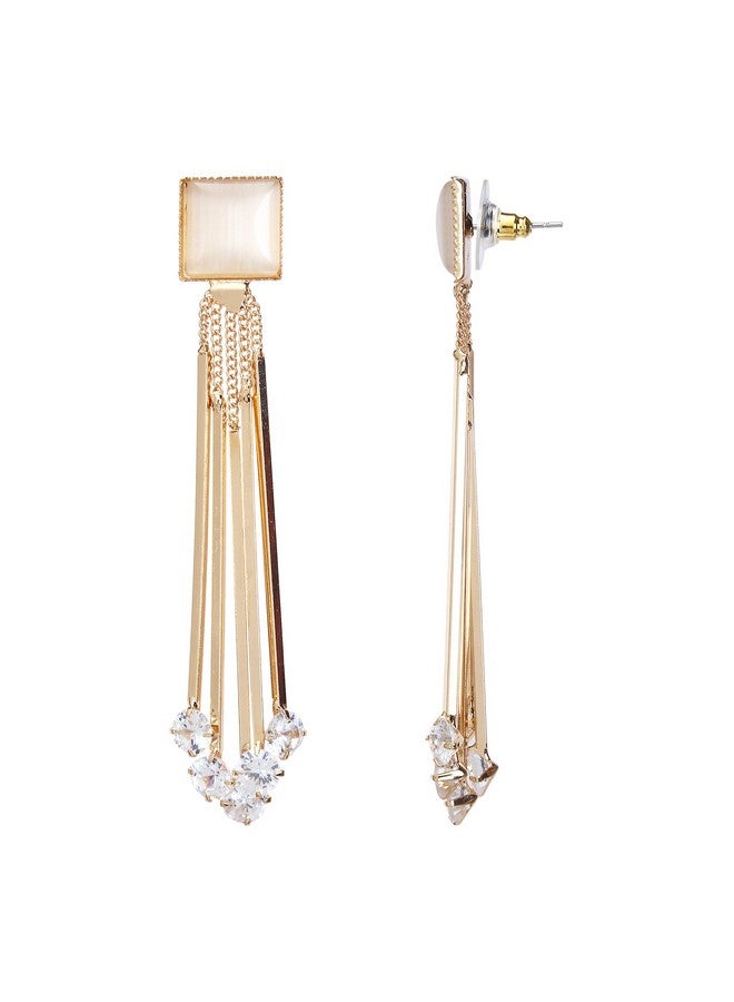 YouBella Jewellery Crystal Gold Plated Dangler Earrings for Girls and Women (White) - Image 3