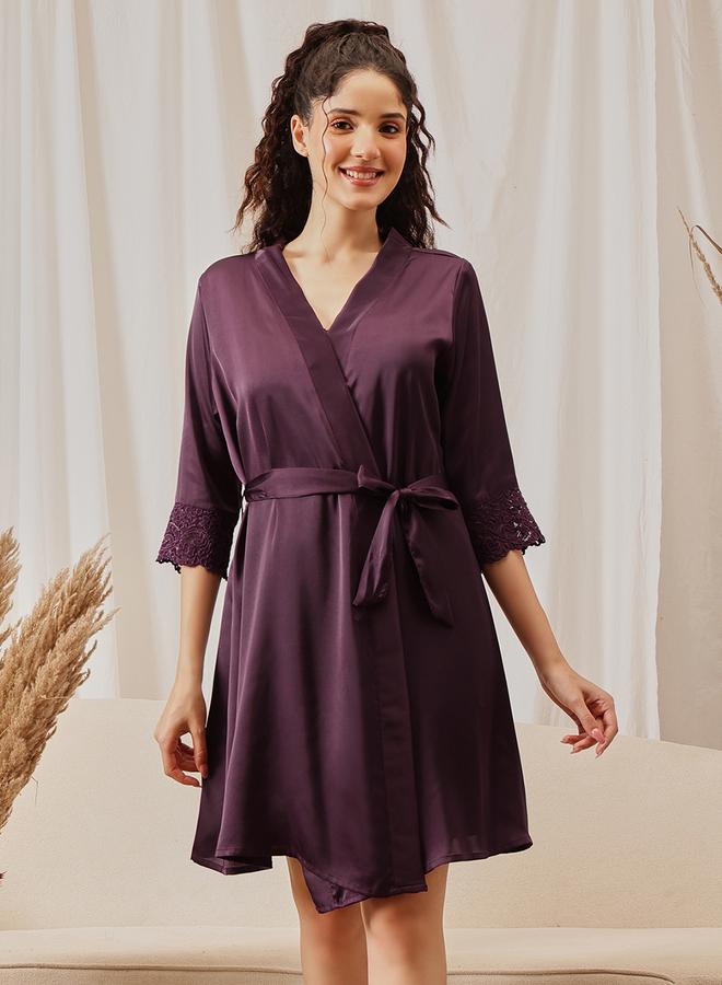 Clovia Pack of 5 - Purple Lace Details Nightwear Set - Image 4