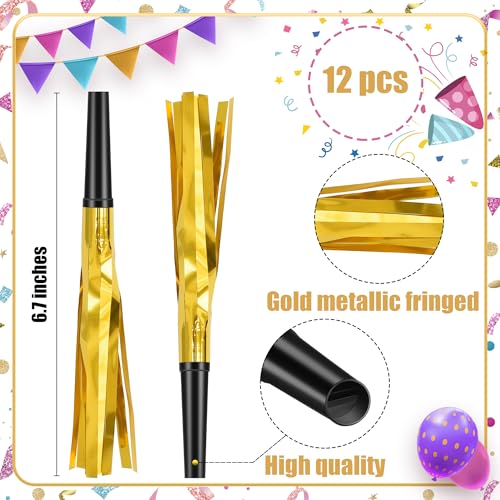 Twavang 12 Pcs Glitter Noise Makers Metallic Fringed Party Blower for Adults Birthday Graduation New Years Party Favors Supplies Gold - Image 5