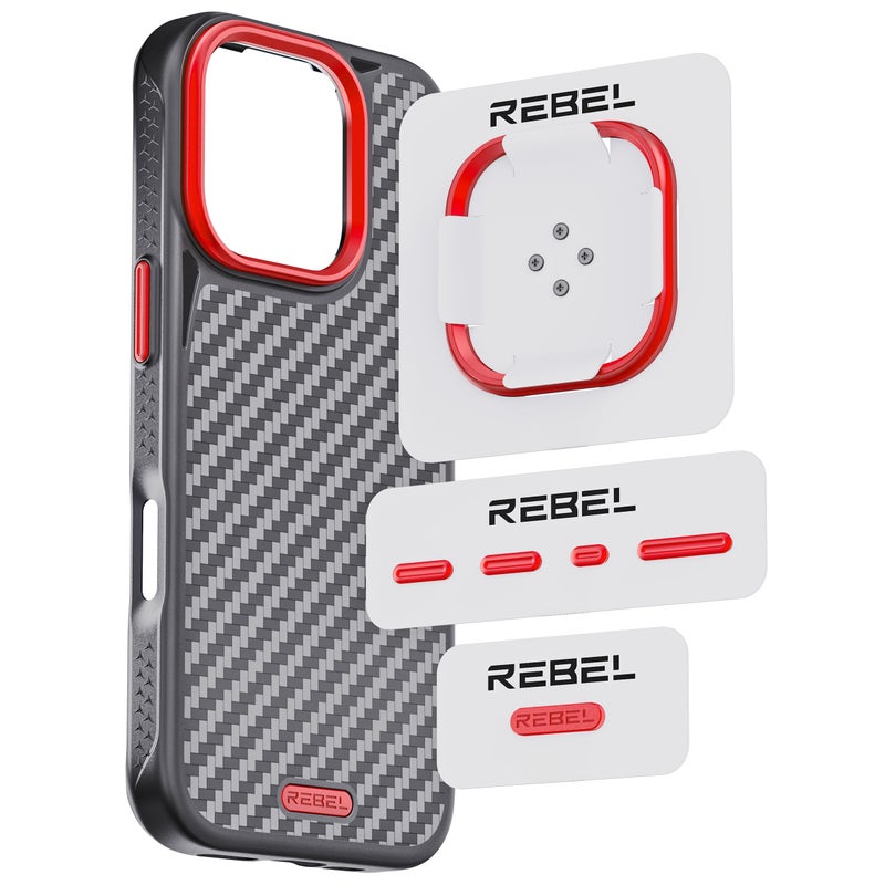 REBEL GEN6/GEN5 Metal Components Upgrade Kit [CNC Aluminum Full Set] Lens Ring, Complete Buttons & Logo Pack for iPhone 16 Pro Max/16 Pro/15 Pro Max/15 Pro/14 Pro Max FLEX/GEN-6/GEN-5 Cases (Red) - Image 5