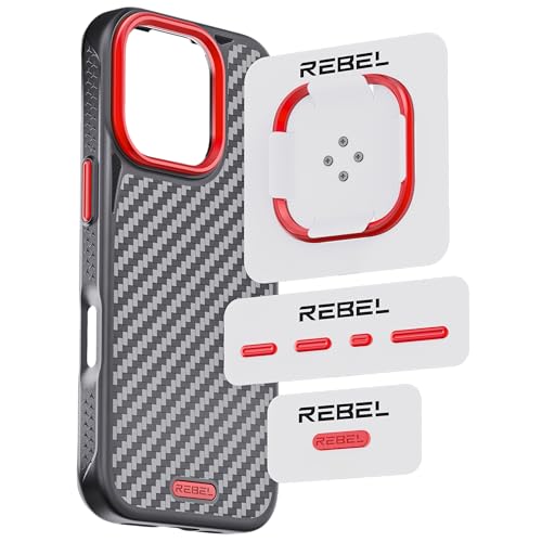 REBEL GEN6/GEN5 Metal Components Upgrade Kit [CNC Aluminum Full Set] Lens Ring, Complete Buttons & Logo Pack for iPhone 16 Pro Max/16 Pro/15 Pro Max/15 Pro/14 Pro Max FLEX/GEN-6/GEN-5 Cases (Red) - Image 1