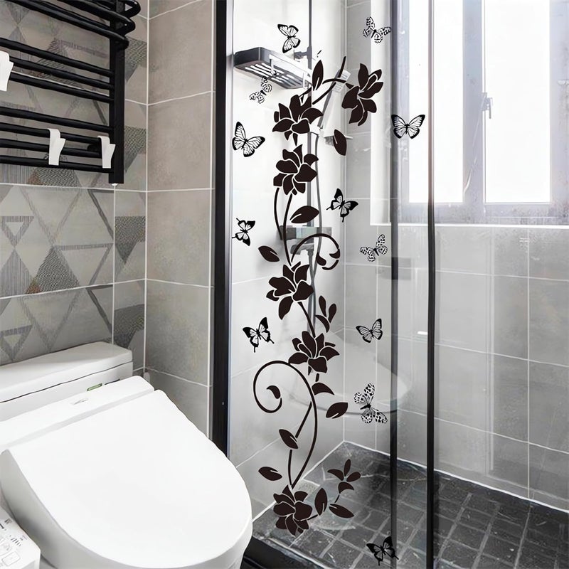 Black Vine Flower Butterfly Wall Decals, Simple Floral Art Wall Stickers, Removable Vinyl Peel and Stick, Suitable for Bathroom Living Room Bedroom Home Decorations - Image 4
