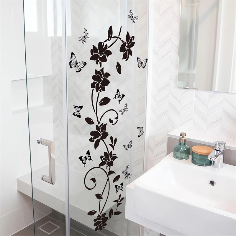 Black Vine Flower Butterfly Wall Decals, Simple Floral Art Wall Stickers, Removable Vinyl Peel and Stick, Suitable for Bathroom Living Room Bedroom Home Decorations - Image 5