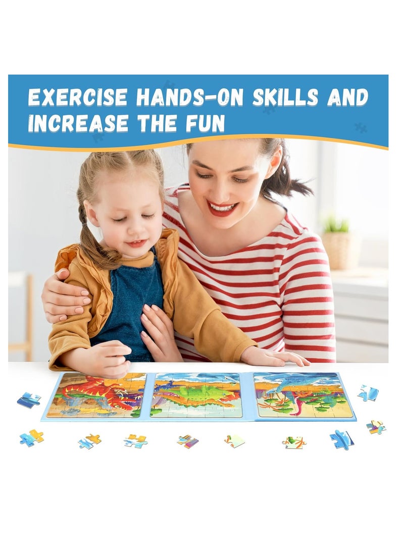 KASTWAVE Magnetic Puzzles for Kids Ages 4-8, 3 in 1 Dinosaurs Magnet Jigsaw Puzzle Book, Kids Travel Puzzles Toys, Preschool Learning Toy for Kids 3-8 Year (Dinosaurs) - Image 2