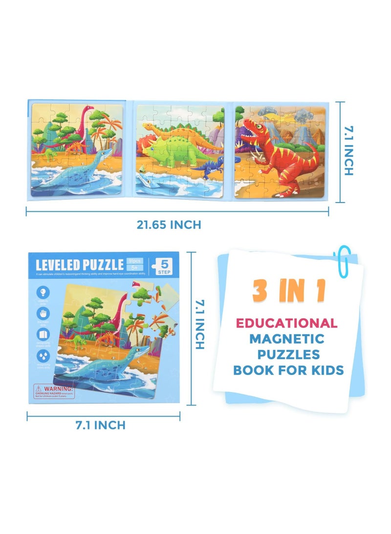 KASTWAVE Magnetic Puzzles for Kids Ages 4-8, 3 in 1 Dinosaurs Magnet Jigsaw Puzzle Book, Kids Travel Puzzles Toys, Preschool Learning Toy for Kids 3-8 Year (Dinosaurs) - Image 3
