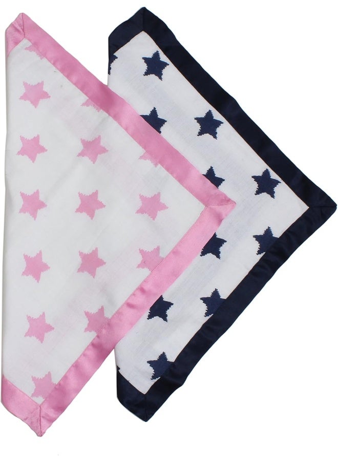 Bacati 2 Piece Stars Ikat Muslin Security Blankets, Pink/Aqua
