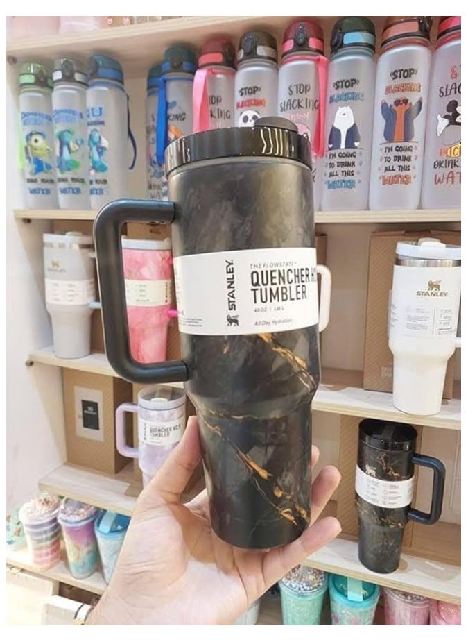 Stanley - Quencher H2.0 State Flute Vacuum Insulated Stainless Steel Tumbler with Lid and Fly Straw for Ice Cream, Coffee, Smoothies and More, Marble Black 2.0, 40 oz - Image 1