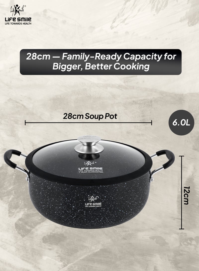 Life Smile Granite Non-Stick Soup Pot-6.0L with Glass Lid-Large Cooking Pot with Heat Resistant Handles-Multi-Layer Granite Non stick Cookwares - Image 3