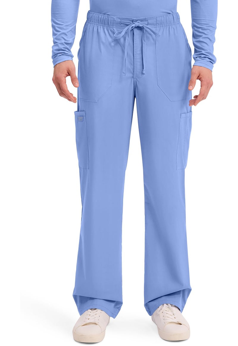 Cherokee Scrubs for Men Tapered Leg Cargo Scrub Pants with Zip Fly, 5 Pockets Elastic Waist 2-Way Stretch & Easy Care - WW190, M Tall, Ciel Blue