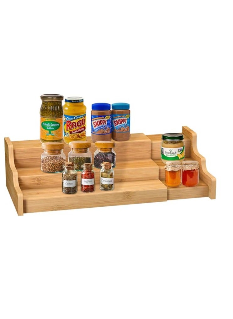 3-Tier Bamboo Spice Rack Organizer – Expandable Kitchen Cabinet Shelf for Spices, Jars & Bottles | Natural Wood Countertop Storage Display for Pantry & Kitchen  - Image 1