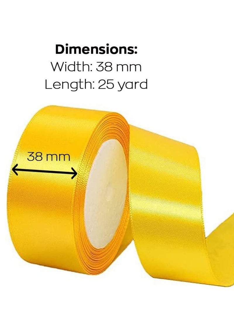 MARKQ Golden Yellow Satin Ribbon, 38mm x 25yd Fabric Polyester Ribbon for Gift Wrapping, Party Favors, Wedding Decorations, Bow Making, Bouquets, Sewing Projects & Craft Supplies - Image 2