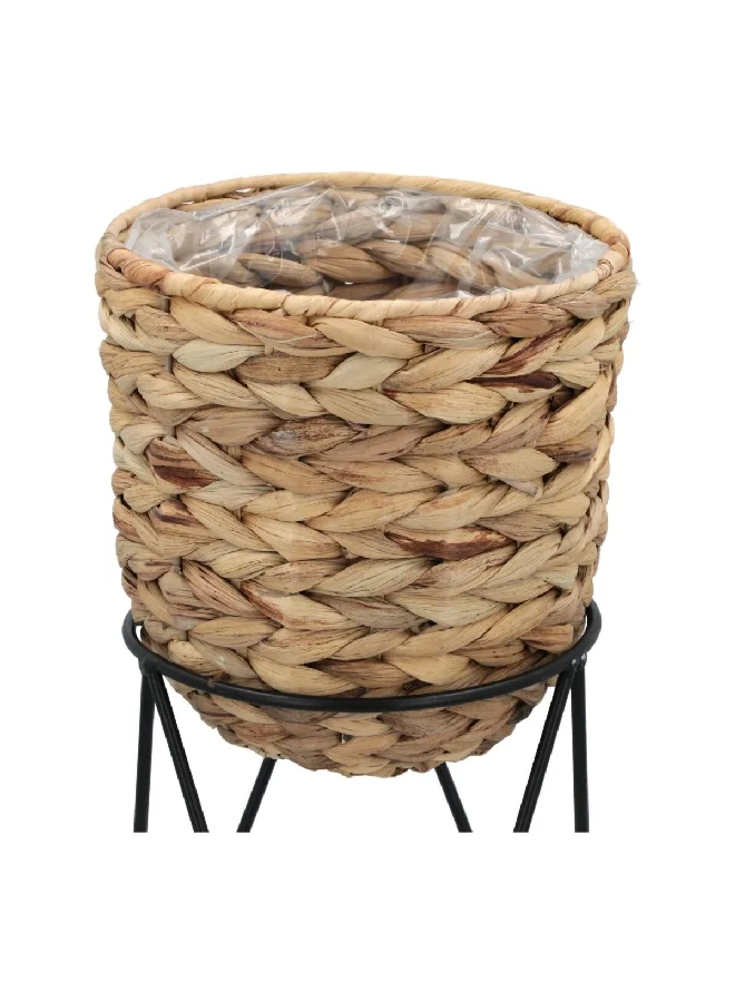 atmosphera 2-Piece Elegant Braided Design Water Hyacinth Pot with Stand Set Brown 53 x 25 x 25.2 cm 168552