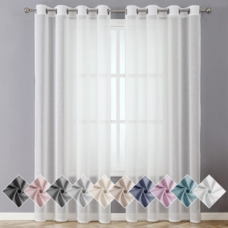 Miss SELETEX White Natural Linen Sheer Curtains for Living Room  Elegant Solid Window Drapes with Grommet Top Light Filtering  2 Panels 52Wx63L
