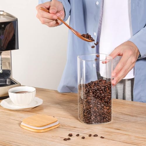 SILIVO Airtight Glass Storage Canister with Wooden Lid | Square Containers for Kitchen Storage, Bamboo Lids for Nuts, Coffee Beans, Flour, Rice, Sugar, Tea | 1500ml (Set of 3), Clear - Image 2