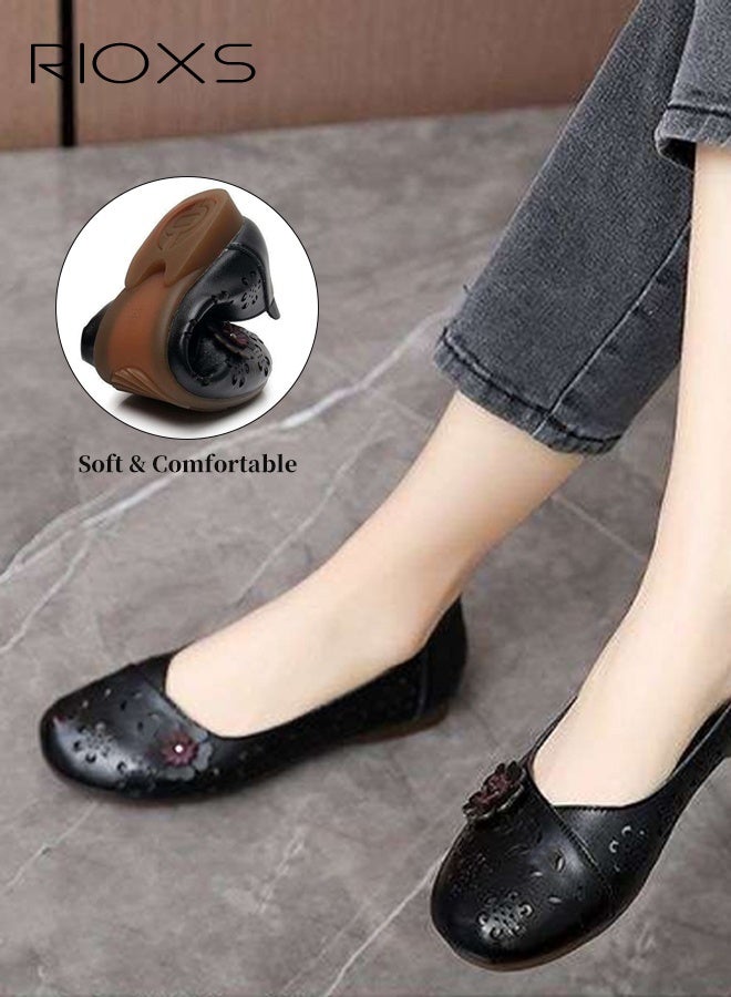 ريوكس أحذية راحة للنساء، شقق باليه قابلة للتنفس للنساء، أحذية فستان كلاسيكية مستديره للقدم، شقق دريسي مريحة مع أنوار الزهور للسيدات، زلاقات ملونة تربة للأزياء على الشقق، ماري جين غير الرسمية للسفر للعمل والزي اليومي، التمساح الناعم للأم، الأحذية السوداء المسطحة - Image 2