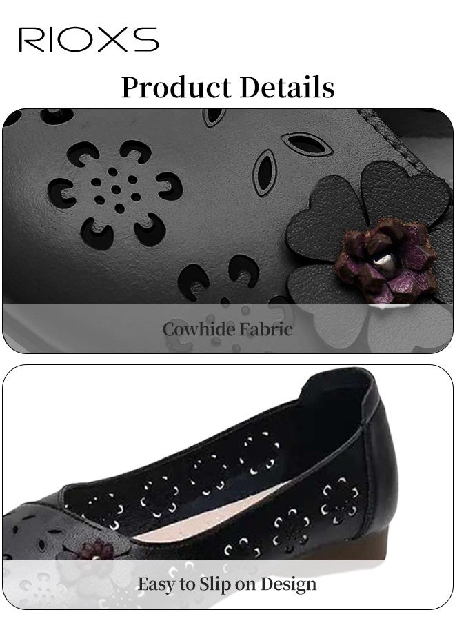 ريوكس أحذية راحة للنساء، شقق باليه قابلة للتنفس للنساء، أحذية فستان كلاسيكية مستديره للقدم، شقق دريسي مريحة مع أنوار الزهور للسيدات، زلاقات ملونة تربة للأزياء على الشقق، ماري جين غير الرسمية للسفر للعمل والزي اليومي، التمساح الناعم للأم، الأحذية السوداء المسطحة - Image 4
