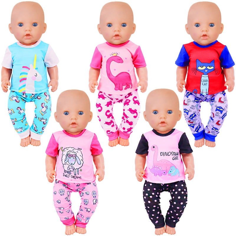 UNICORN ELEMENT 5 Set Baby Doll Clothes for 1418 Inch Dolls1416 Inch Doll Accessories with Short Sleeves for New Born Baby DollsNo Doll - Image 3