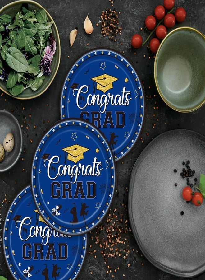BASEMMAHER Graduation Party Plates Blue Congrats Grad Disposable Paper Plates Party Supplies Dinnerware Set Dessert Dinner Tableware 2025 Decorations for College High School Grad Party Serve 24 - Image 3