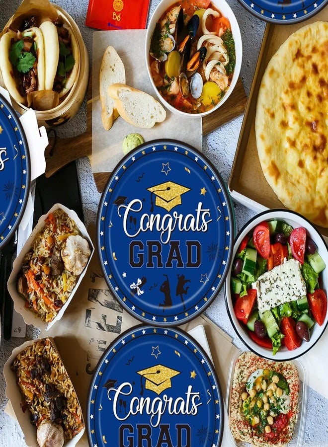 BASEMMAHER Graduation Party Plates Blue Congrats Grad Disposable Paper Plates Party Supplies Dinnerware Set Dessert Dinner Tableware 2025 Decorations for College High School Grad Party Serve 24 - Image 4